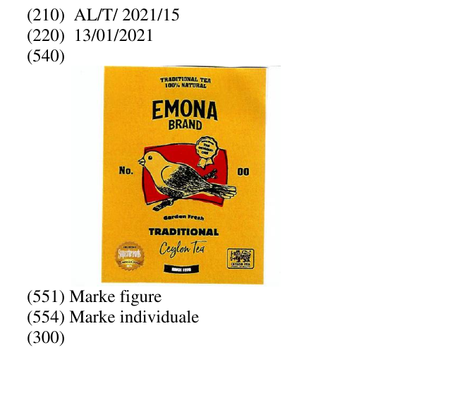 Zëri i markës THE ORIGINAL ONE, SINCE 1976, CEYLON TEA, FRESH, TRADITIONAL TEA, 100% NATURAL; BRAND; Awarded, Superbrands Kosovo's choice, 2018, SYMBOL OF QUALITY; NO.00 si dhe te gjithe elementet certifikues ne fund te etiketes në buletin