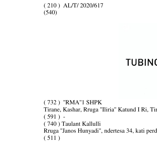 Zëri i markës TUBINO ZONE në buletin
