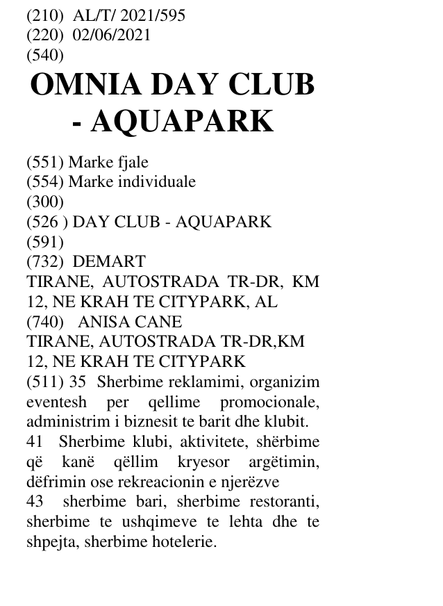 Zëri i markës OMNIA DAY CLUB - AQUAPARK në buletin
