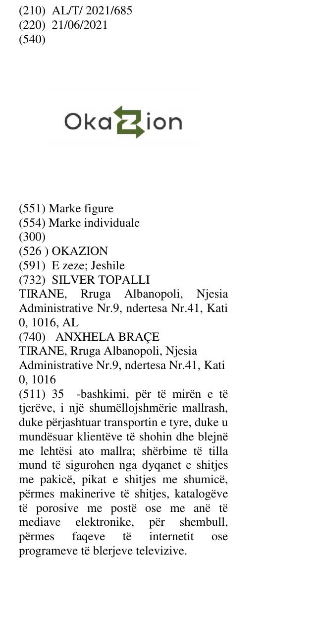 Zëri i markës OKAZION në buletin