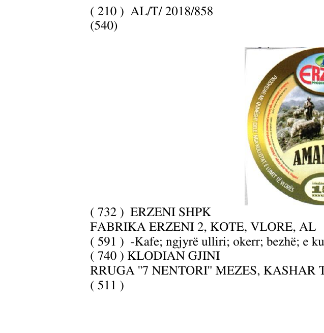Zëri i markës ERZENI AMANTER në buletin