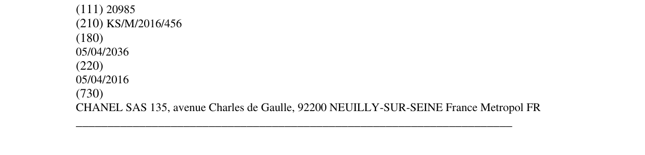 Zëri i markës GABRIELLE CHANEL në buletin
