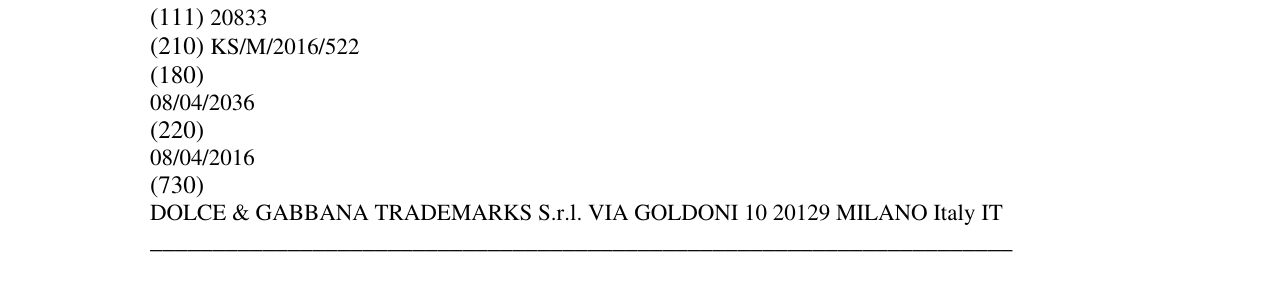 Zëri i markës DOLCISSIMO DOLCE & GABBANA në buletin