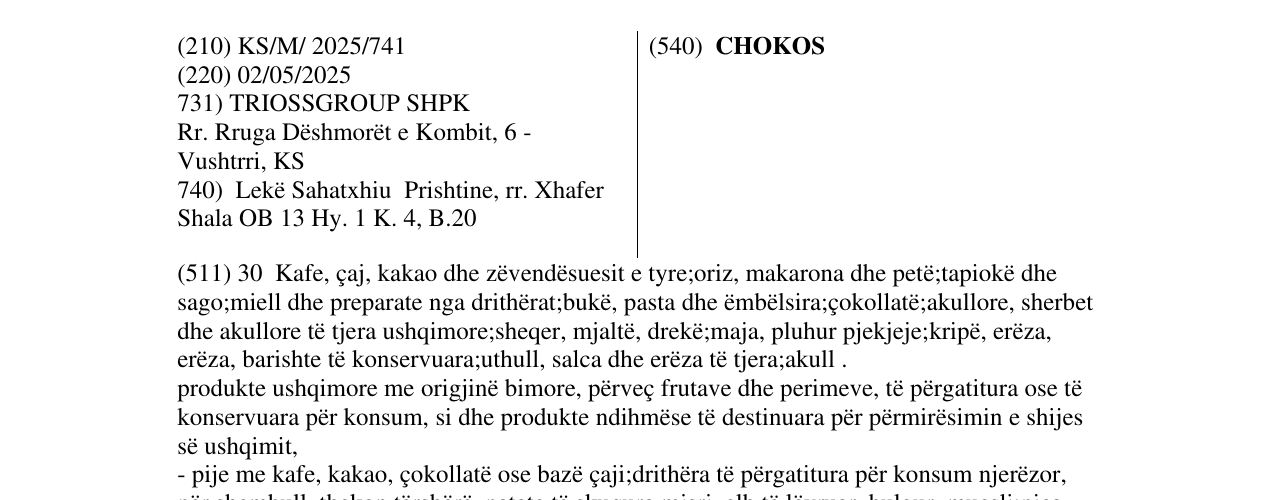 Zëri i markës CHOKOS në buletin