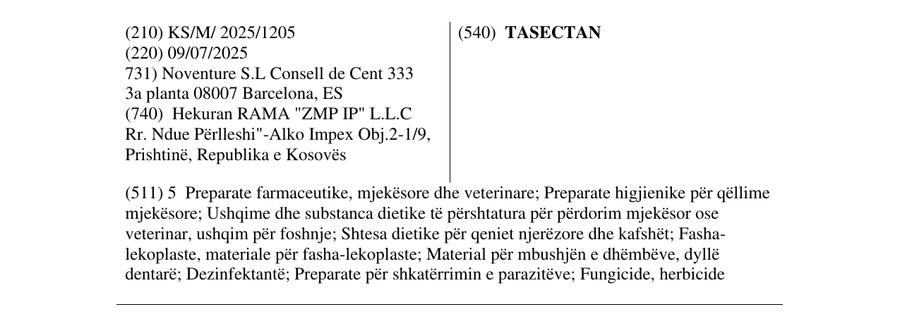 Zëri i markës TASECTAN në buletin