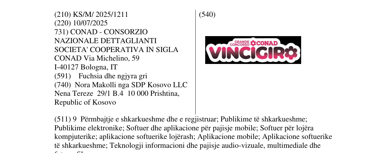 Zëri i markës VINCIGIR në buletin
