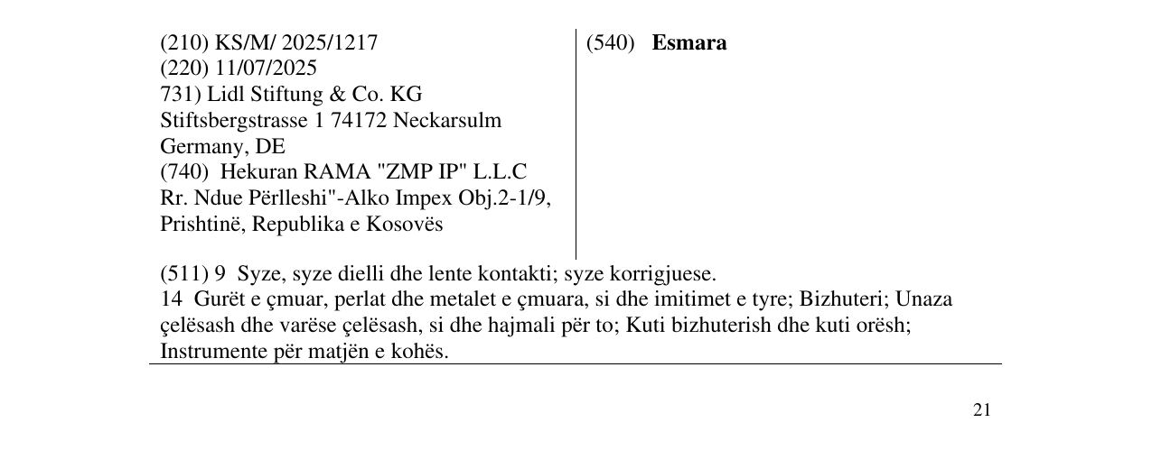 Zëri i markës Esmara në buletin