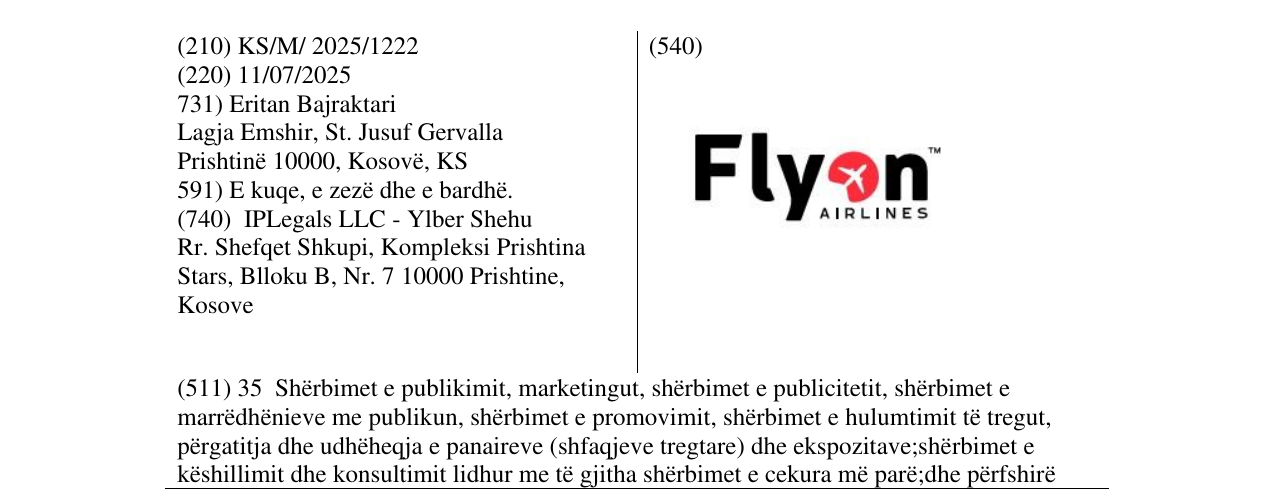 Zëri i markës Flyon AIRLINES në buletin