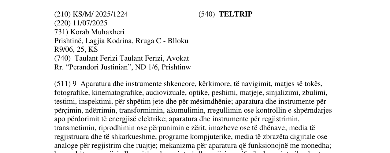 Zëri i markës TELTRIP në buletin