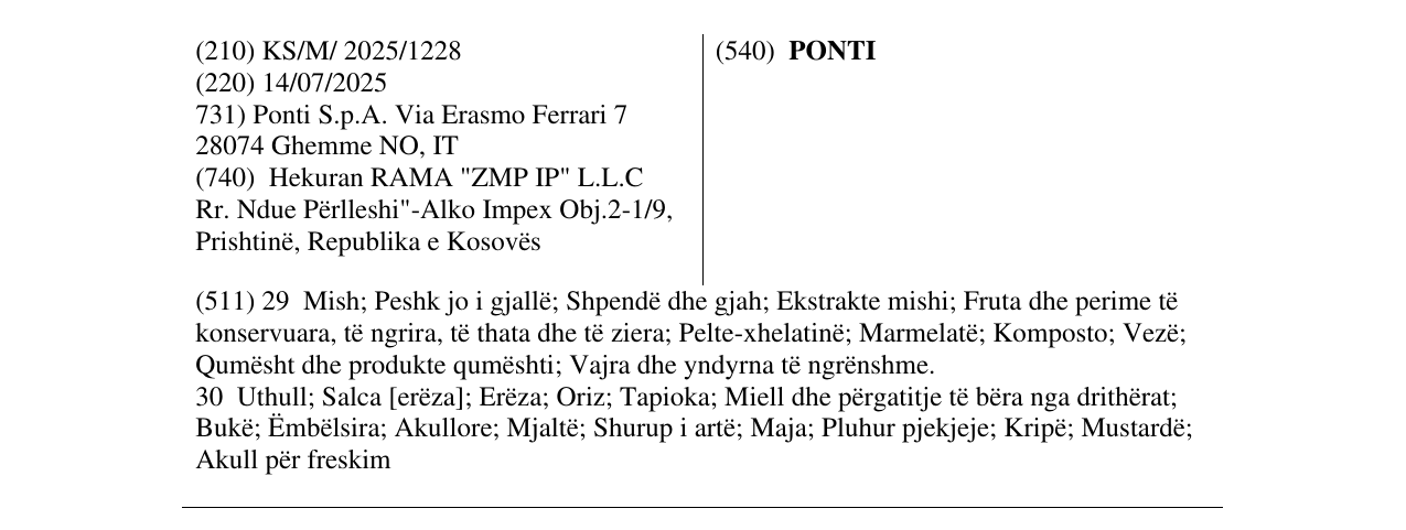 Zëri i markës PONTI në buletin