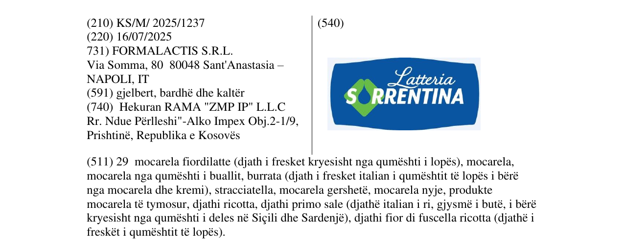 Zëri i markës Latteria në buletin