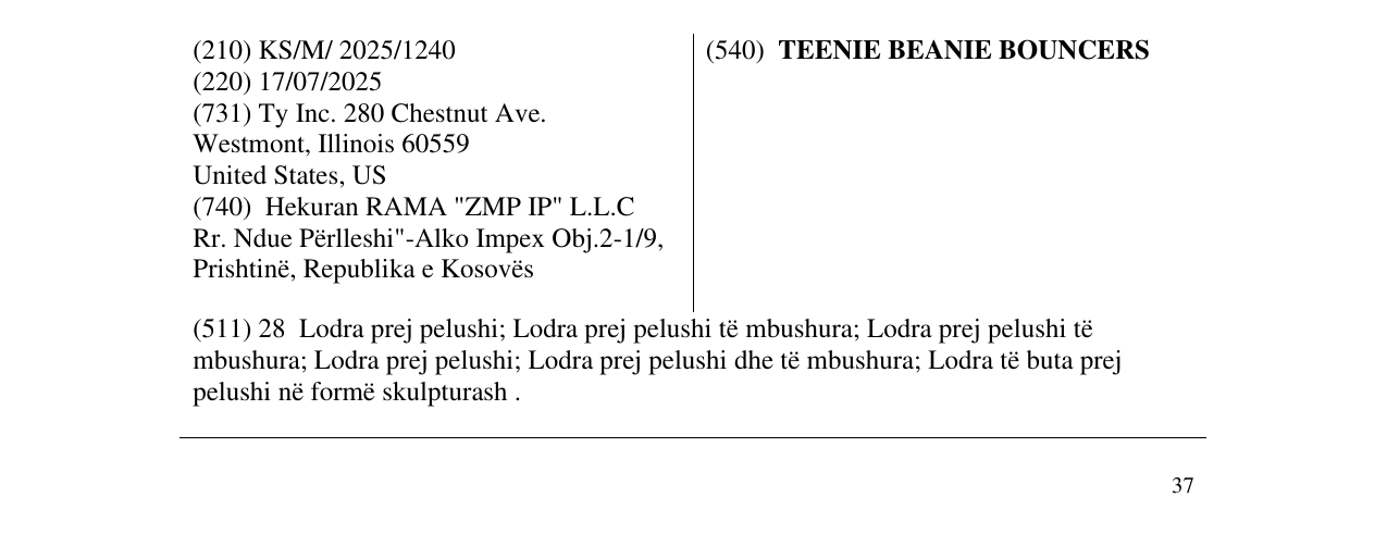 Zëri i markës TEENIE BEANIE BOUNCERS në buletin