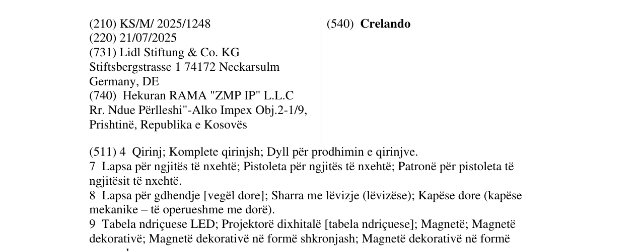Zëri i markës Crelando në buletin