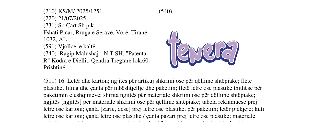 Zëri i markës teNera në buletin