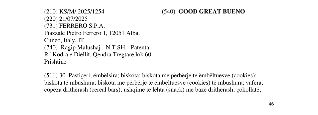 Zëri i markës GOOD GREAT BUENO në buletin