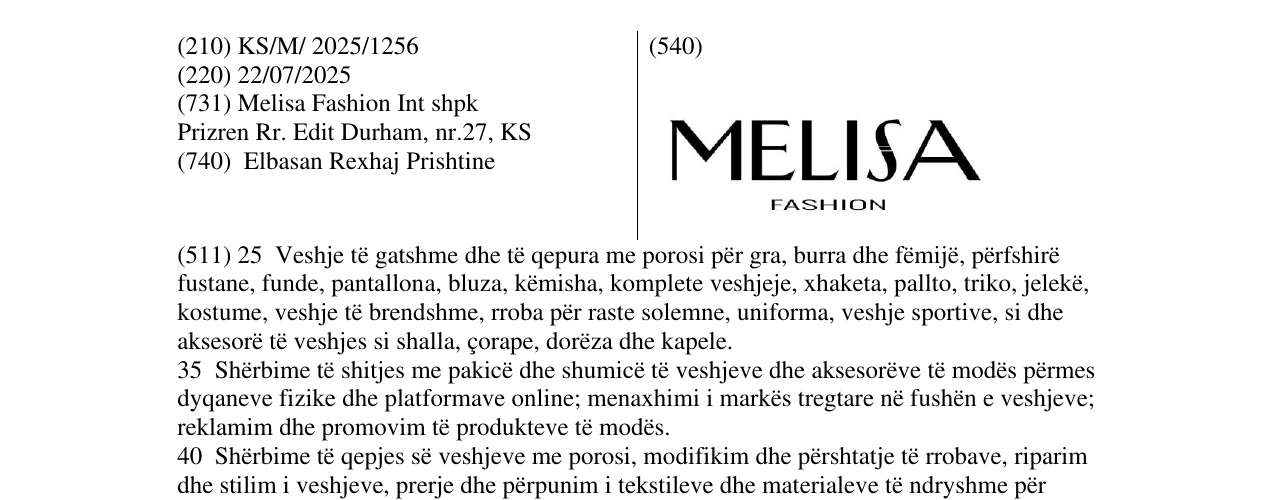 Zëri i markës MELISA FASHION në buletin