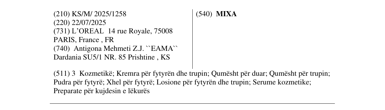 Zëri i markës MIXA në buletin
