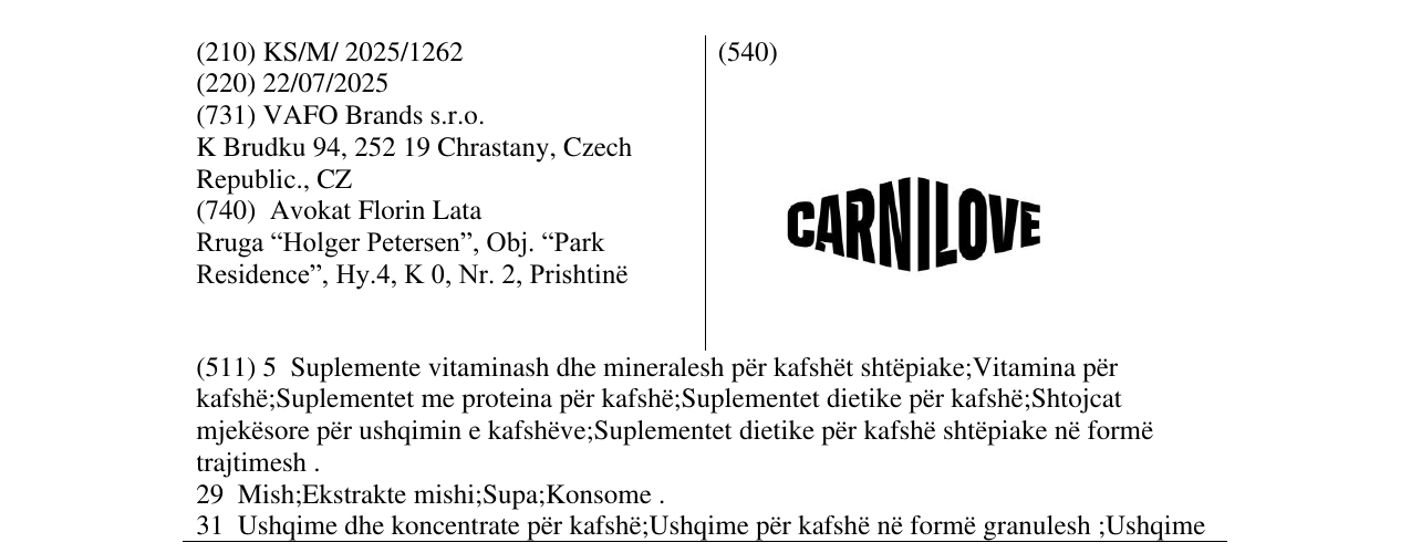 Zëri i markës CARNILOVE në buletin