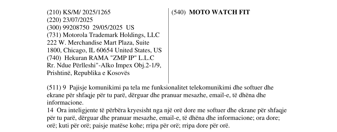 Zëri i markës MOTO WATCH FIT në buletin