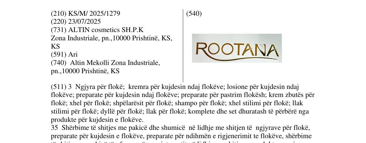 Zëri i markës ROOTANA në buletin