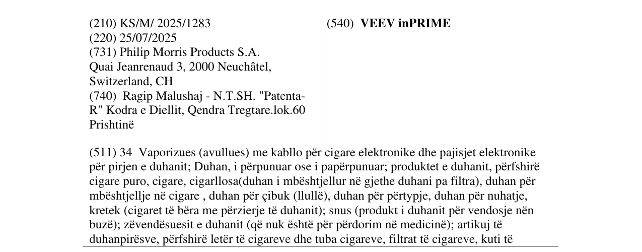 Zëri i markës VEEV inPRIME në buletin