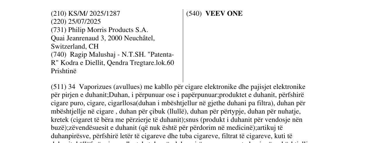 Zëri i markës VEEV ONE në buletin