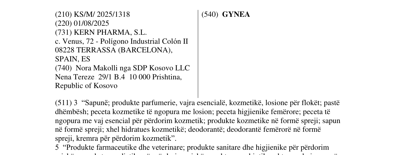 Zëri i markës GYNEA në buletin