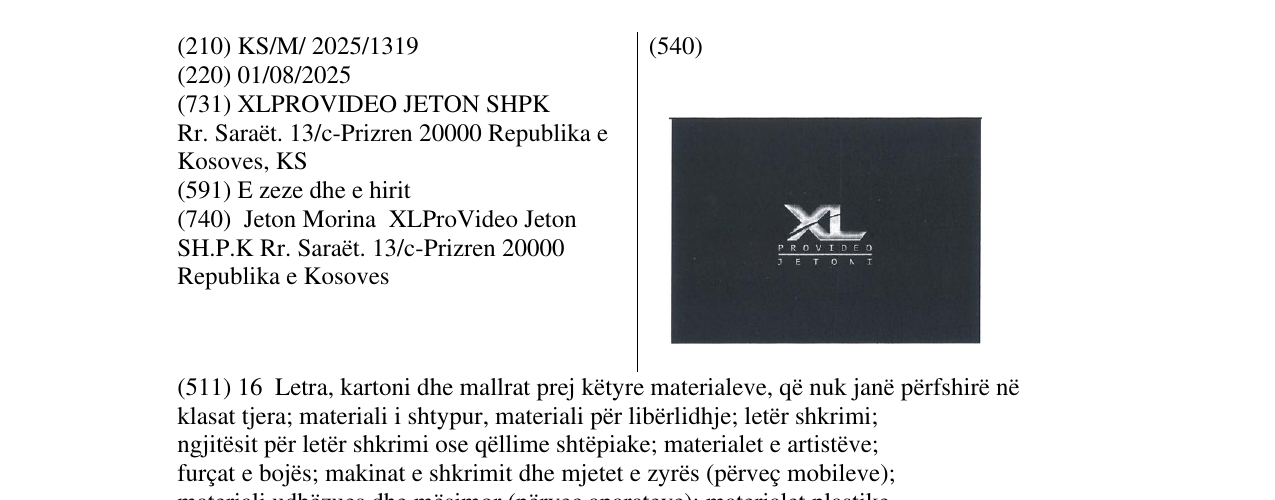 Zëri i markës XL PROVIDEO JETONI në buletin