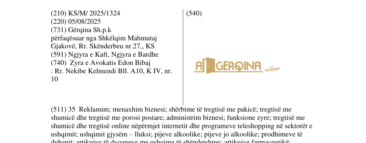 Zëri i markës AGERQINA në buletin
