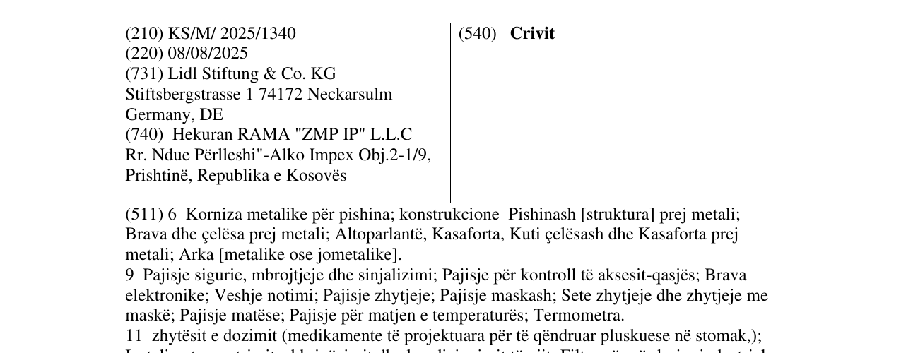 Zëri i markës Crivit në buletin
