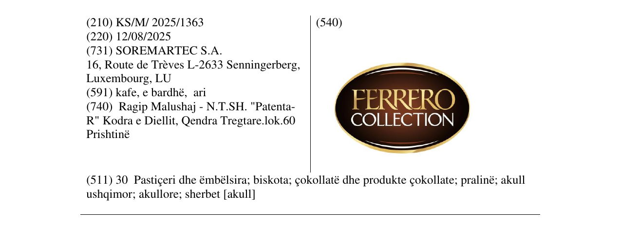 Zëri i markës FERRERO COLLECTION në buletin