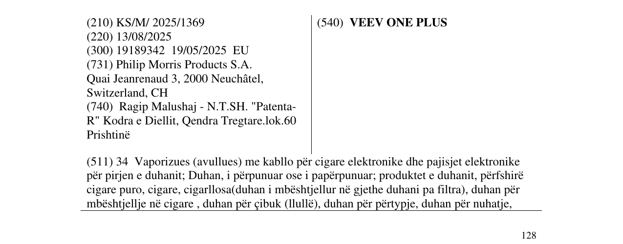 Zëri i markës VEEV ONE PLUS në buletin