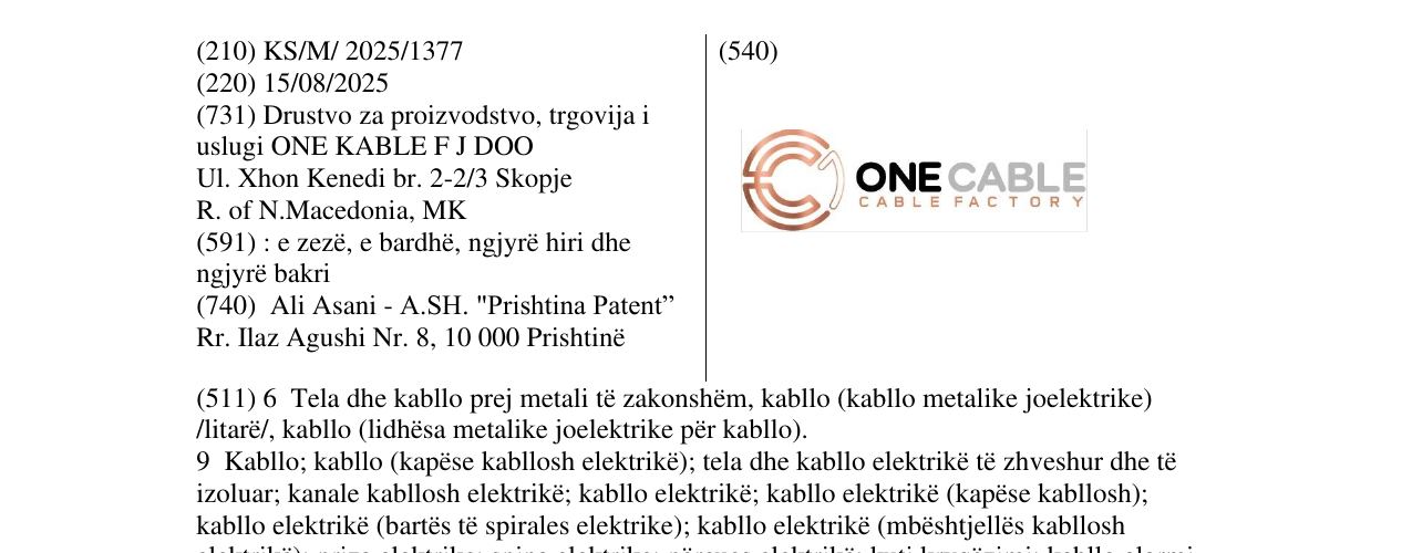 Zëri i markës ONE CABLE CABLE FACTORY në buletin