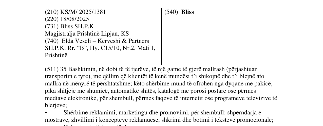 Zëri i markës Bliss në buletin