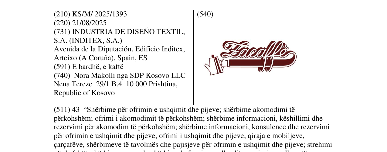 Zëri i markës Zacaffe në buletin