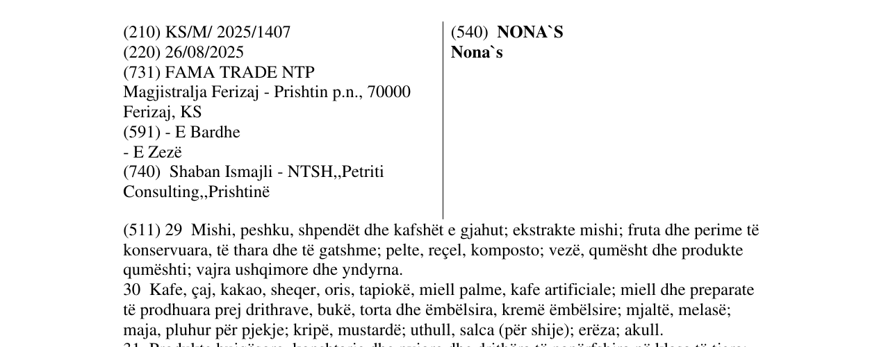 Zëri i markës NONA`S Nona`s në buletin
