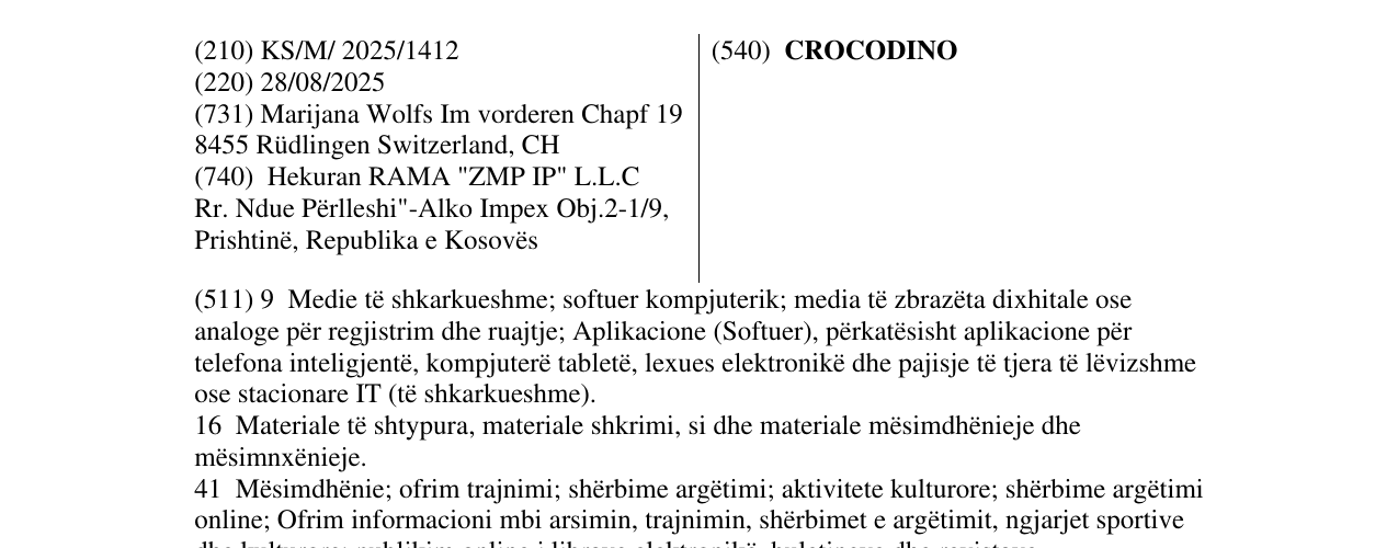 Zëri i markës CROCODINO në buletin