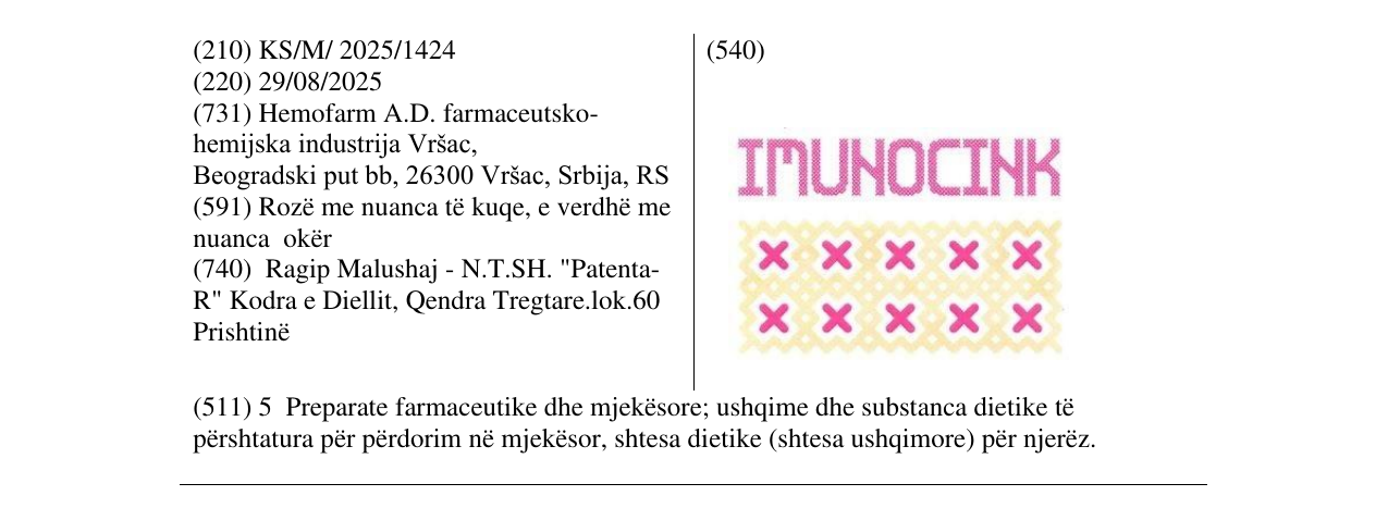 Zëri i markës IMUNOCINK në buletin