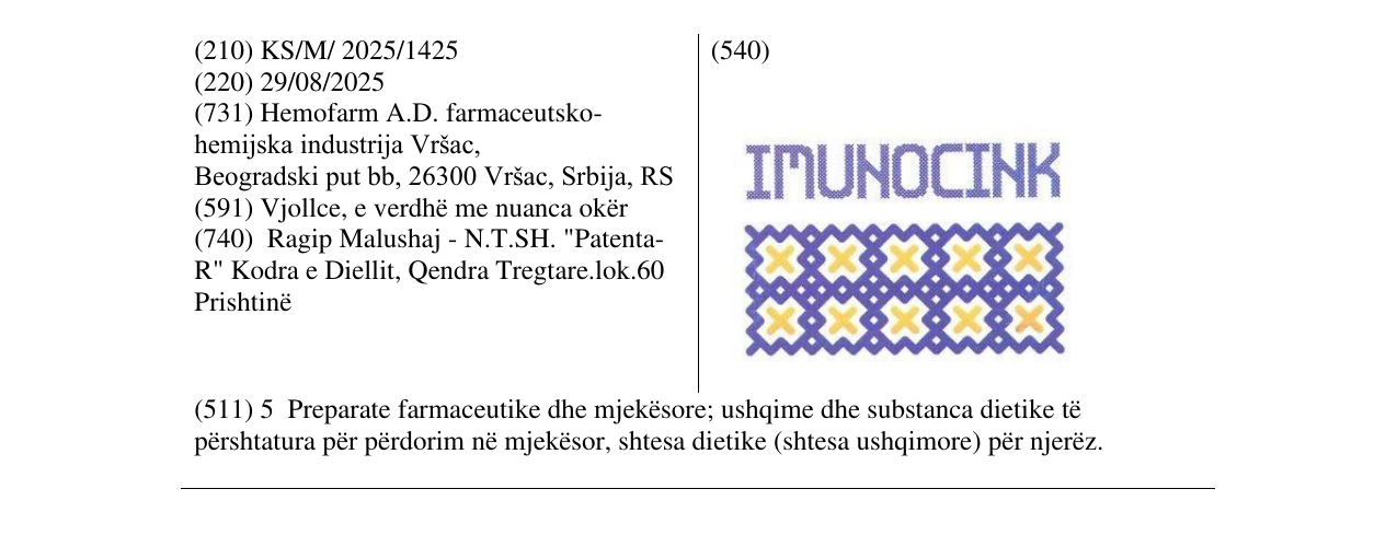 Zëri i markës IMUNOCINK në buletin