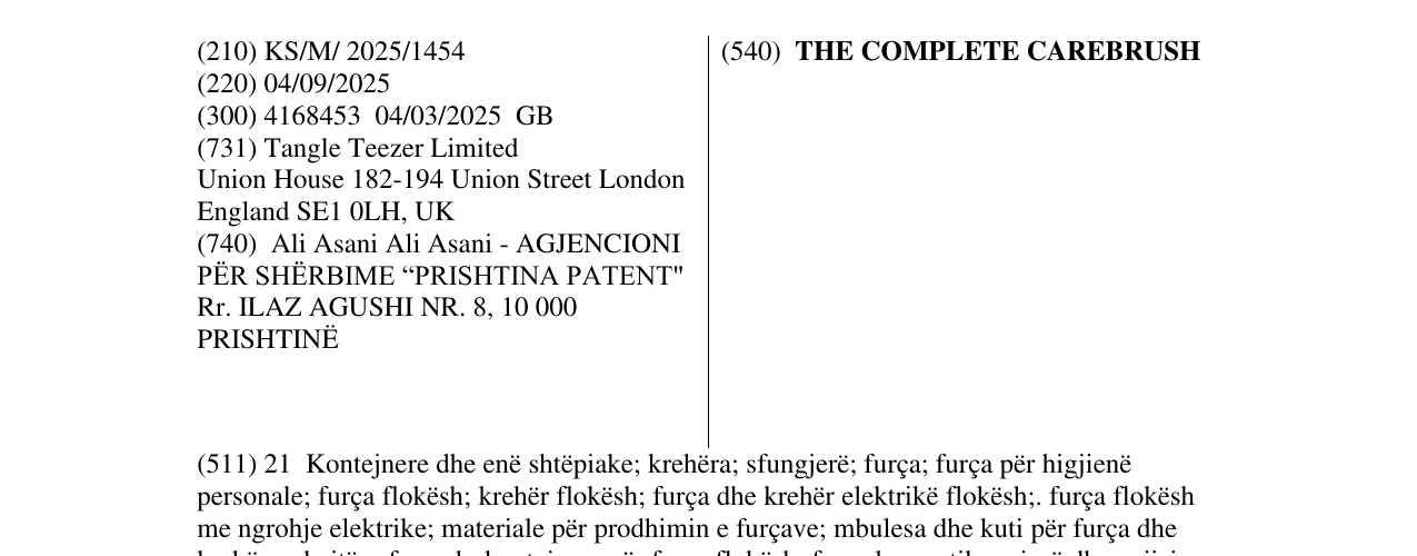 Zëri i markës THE COMPLETE CAREBRUSH në buletin