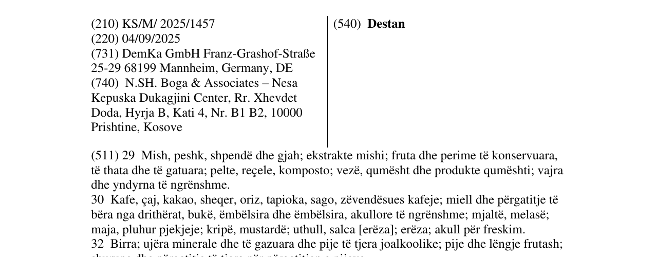 Zëri i markës Destan në buletin