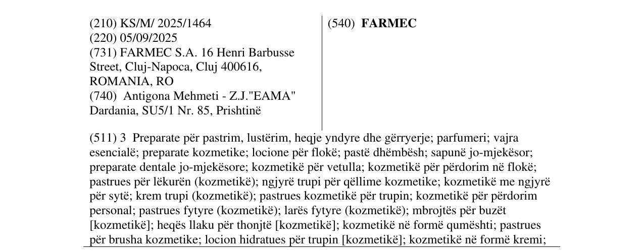 Zëri i markës FARMEC në buletin