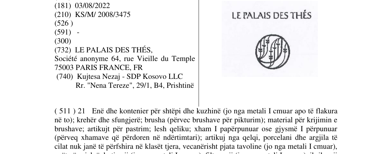 Zëri i markës LE PALAIS DES THÉS në buletin