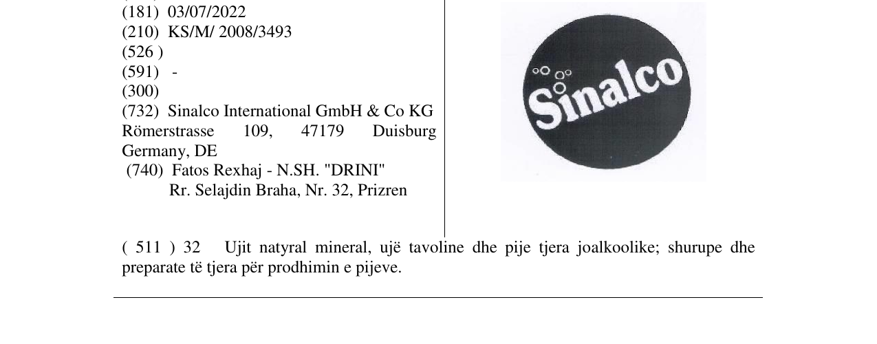 Zëri i markës Sinalco në buletin
