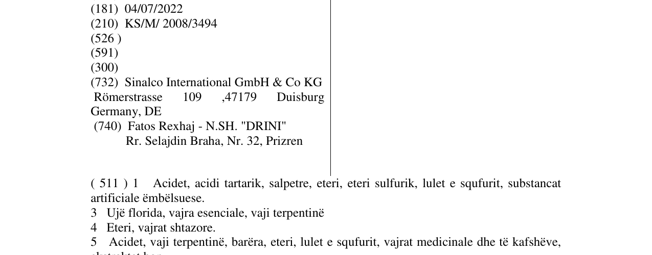 Zëri i markës Sinalco në buletin