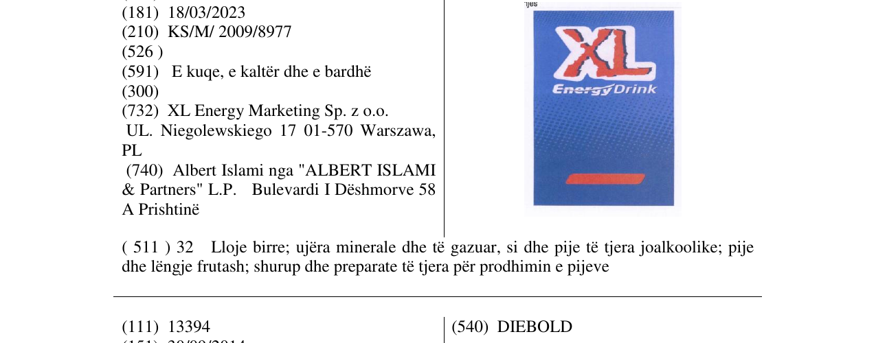 Zëri i markës XL Energy Drink në buletin