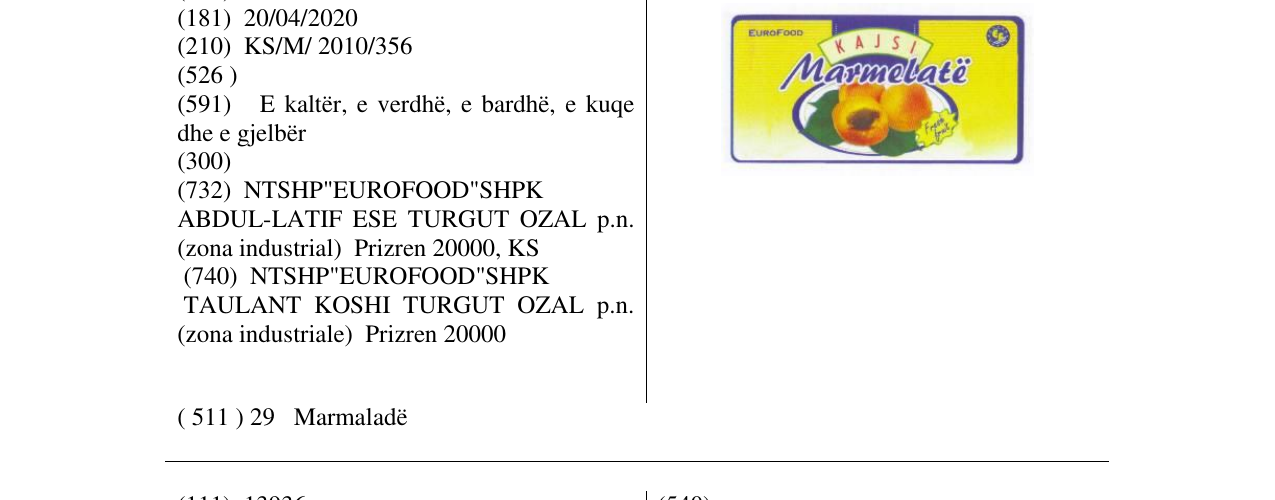 Zëri i markës KAJSI Marmelatë në buletin