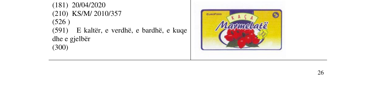 Zëri i markës KAÇA Marmelatë në buletin