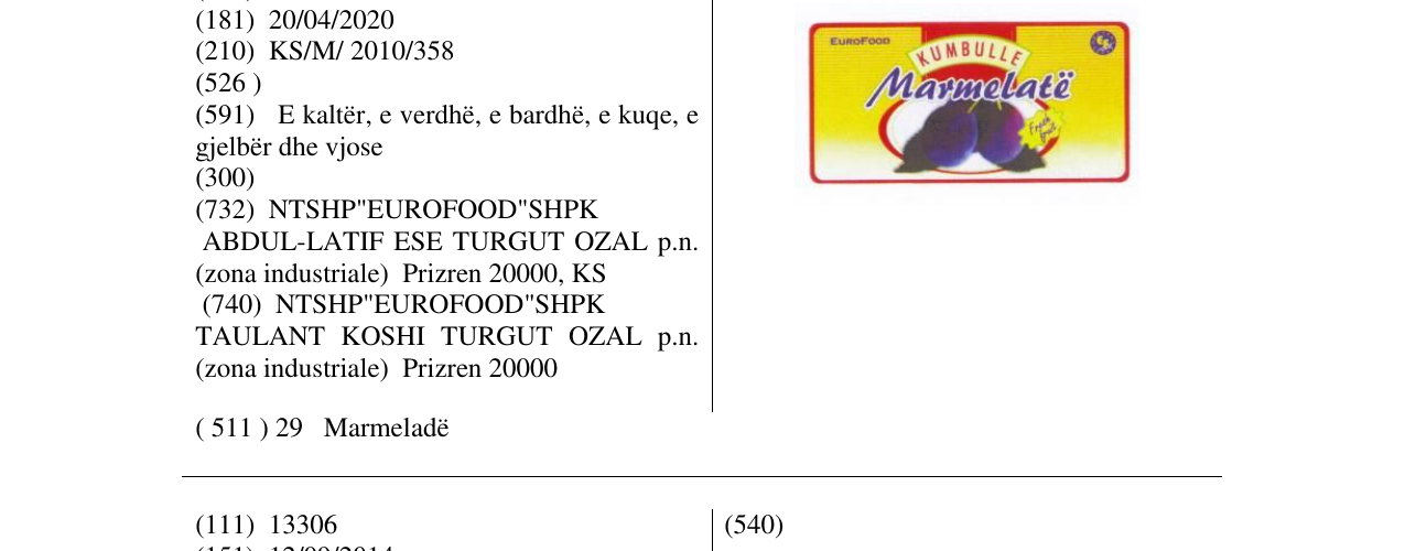 Zëri i markës KUMBULLE Marmelatë në buletin