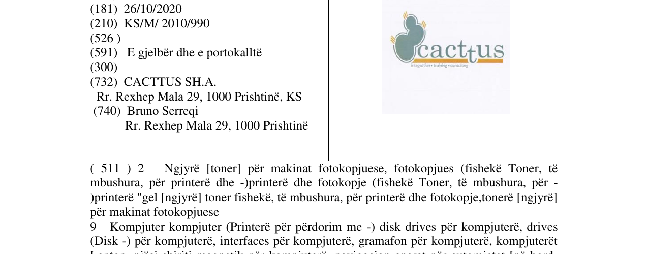 Zëri i markës cacttus në buletin